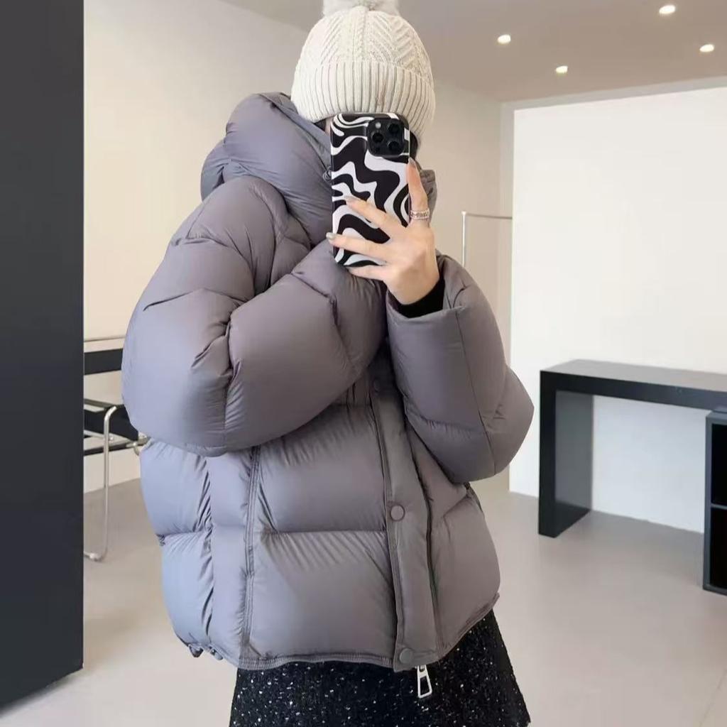 Autumn and Winter Solid Color Short Hooded Loose Bread Jacket Thickened Warm Down Cotton Jacket