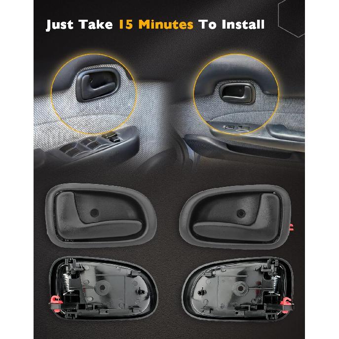 Door Handle Set, Compatible With 1993-1997 Toyota Corolla, Geo/Chevy Prizm | Interior & Exterior Front & Rear Left Driver & Right Passenger Side |
