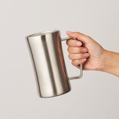 Doshisha Drinking Mug, 600ml, Dishwasher Safe, Insulates Hot and Cold Beer, Vacuum Insulated, Silver