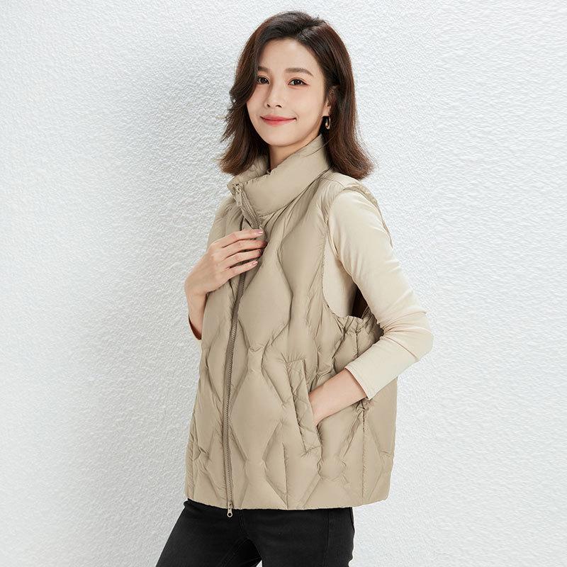 Autumn and Winter Women's 90 Down Light Duck Down Waistcoat  Striped Down Jacket Plus Size Waistcoat
