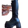 Black boots women's new summer thick-soled but knee-high knight boots small height-increasing thin boots