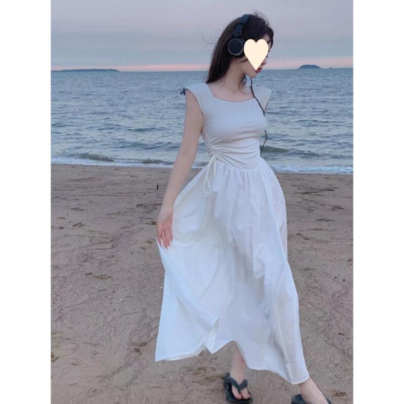 

Spice Girl Vest Dress Women s Summer New Waist Splicing Square Neck Skirt Sleeveless Medium and Long Dress 2XL