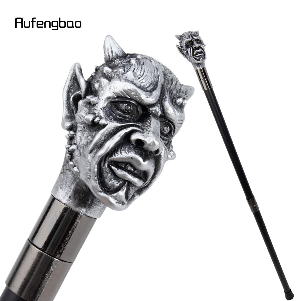 Silver Resin Skull Monster Head Walking Cane Fashion Decorative Steel Stick Gentleman Elegant Cosplay Cane Knob Crosier 94cm