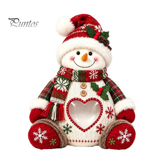 Plush Candy Storage Box Christmas Snack Bag, Clear Heart Window Doll with Back Zipper, Holiday Cookie Gift Soft Knitted Ornament Holder, Decorative