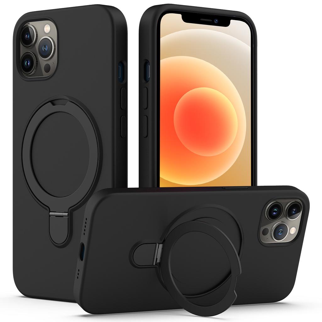 For iPhone 12 Pro Max Magnetic Case PC+Silicone Cover with Ring Kickstand