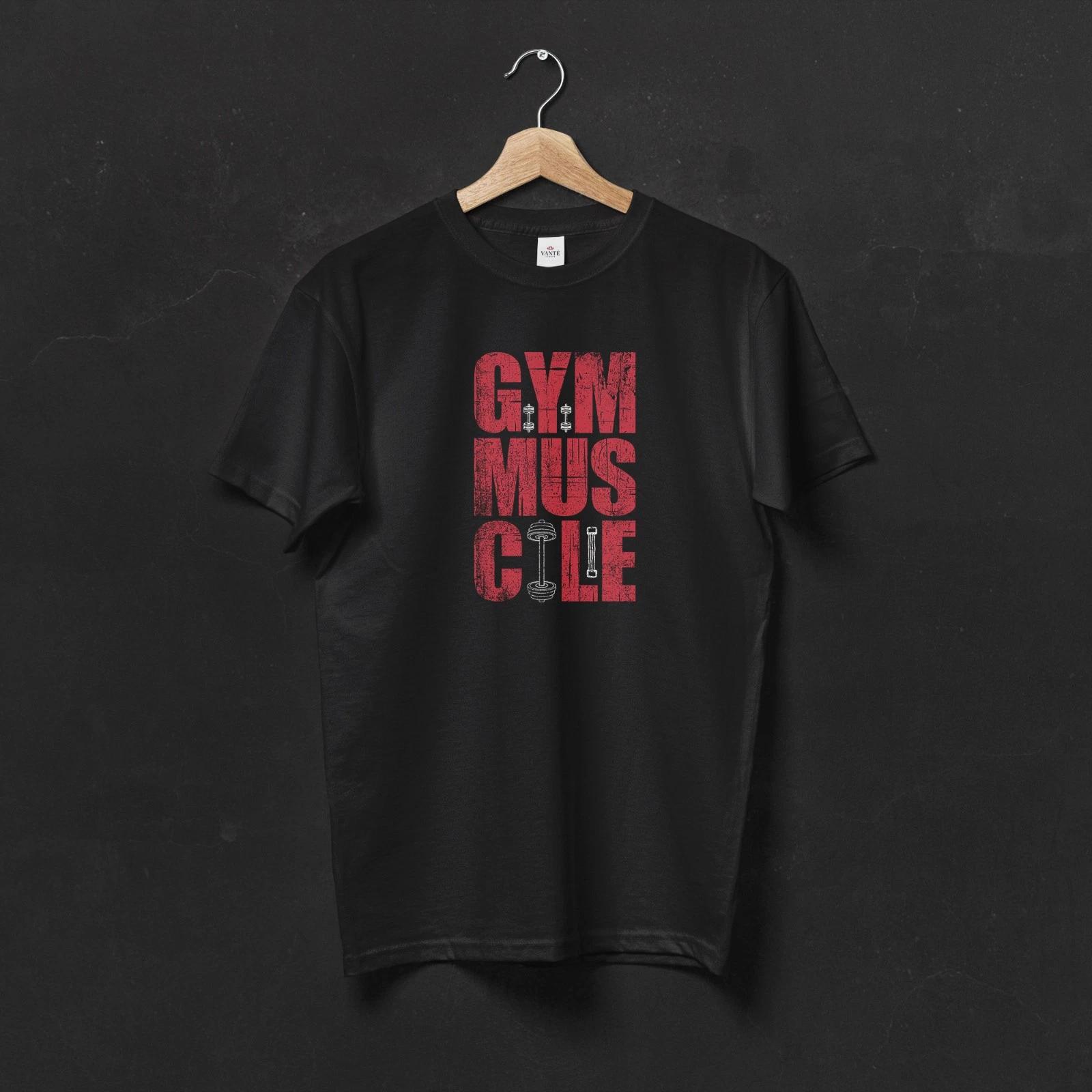 Gym Muscle T-Shirt, Distressed Typography Fitness Tee M