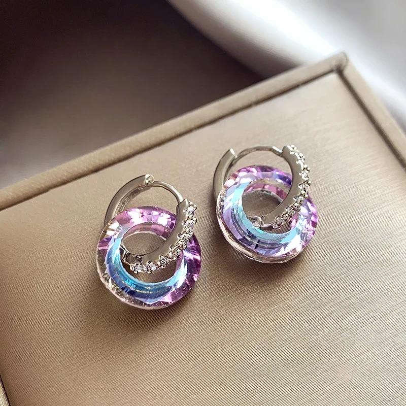 1 Pair Summer New Artificial Fantasy Crystal Circle Ring Buckle Pendant Earrings for Women's Luxury Jewelry Unusual Accessories