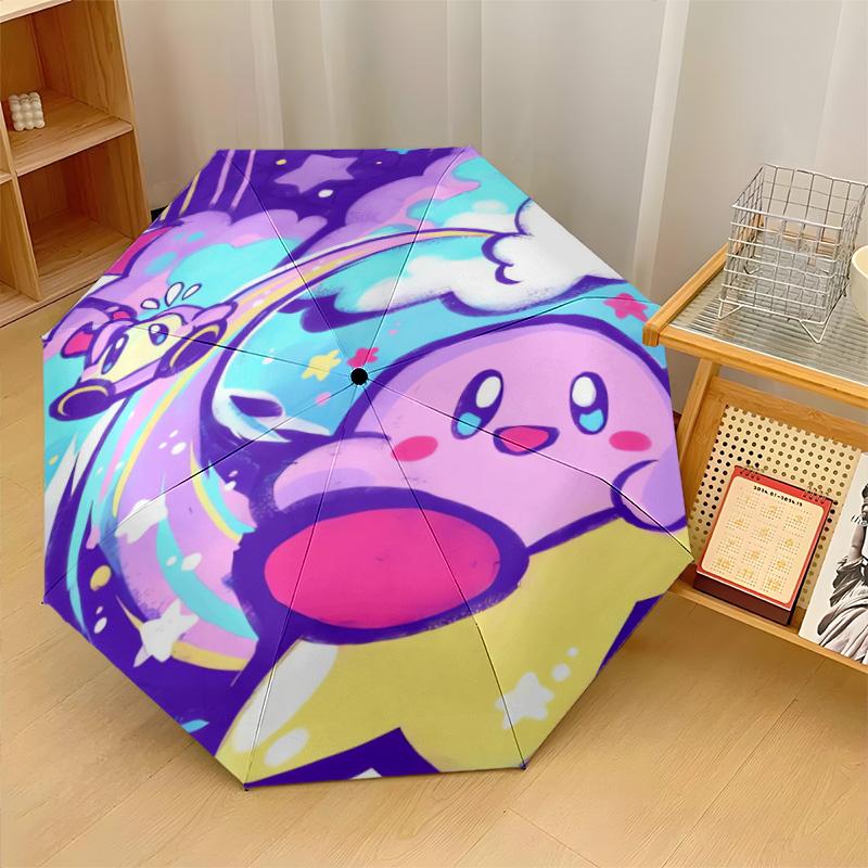 Kirby Print 8?Ribs Automatic Umbrella Wind Resistant Lightweight Folding Umbrella For Outdoor Travel