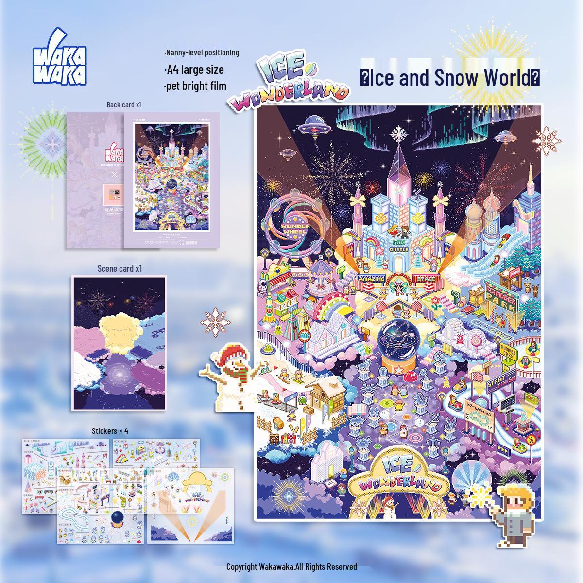 

Ice & Snow World Pixel Art Scenery Stickers: Creative A4 Miniature Scenes for Fun & Education