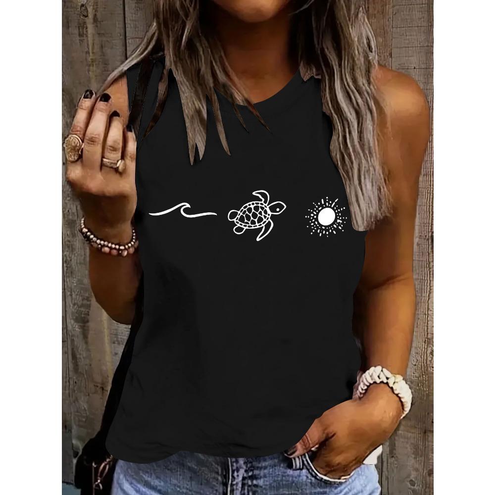 Short summer top fashionable multifunctional cartoon turtle print casual sleeveless vest