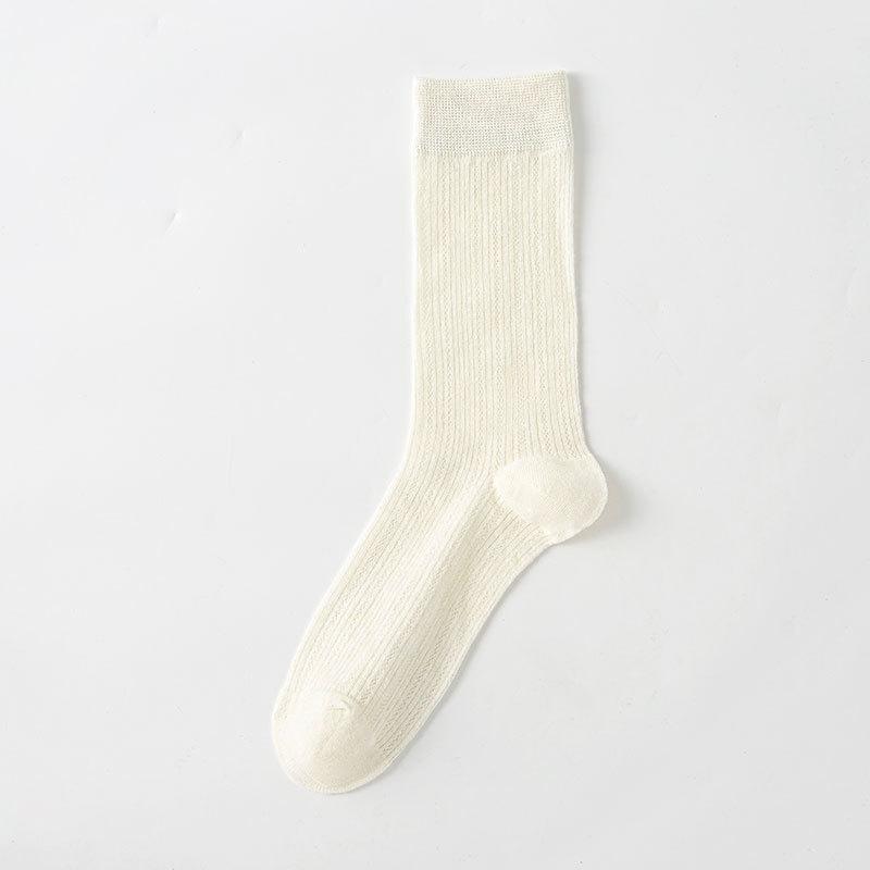 Women's Summer Thin Pure Color Mesh Breathable Sweat Absorbing Tube Stack Cotton Socks