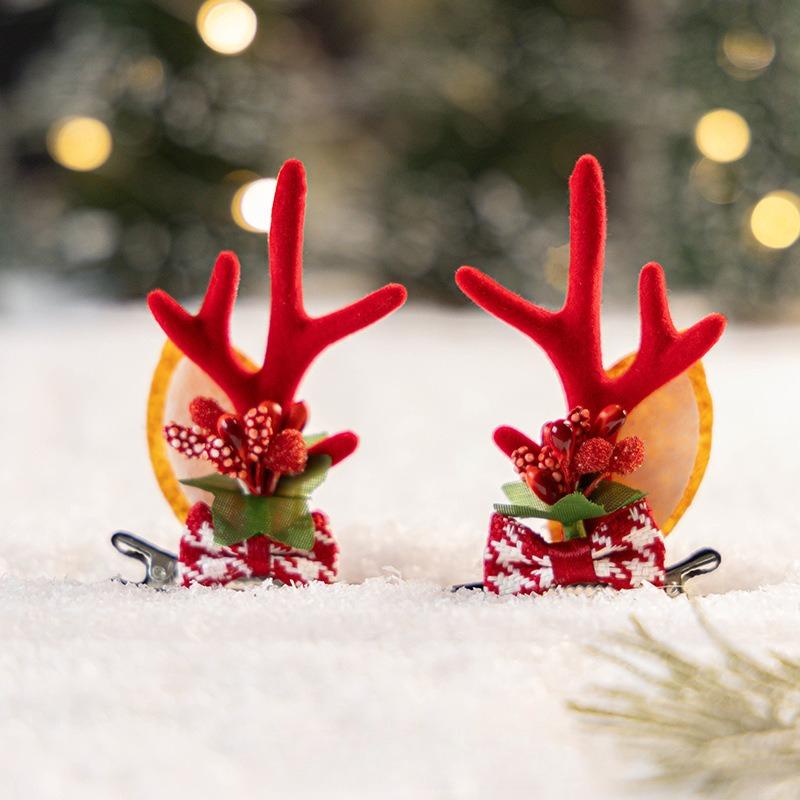 New Year Christmas Gift Kawaii Red Hair Pin Children Barrettes Bow Deer Santa Claus Kids Headwear Girls Kids Hair Accessories