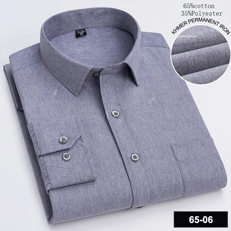 New In Shirt Long-sleeve Shirts for Men Slim Fit Formal Plian Shirt Single Pocket Office Clothes Soft Plaid Cotton Designer Tops