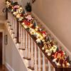 Holiday Entryway Stair Garland Santa Sleigh Railing Decor, Warm LED Lighted Snowy Banister Decoration, Pre-Lit Christmas White Lighting with
