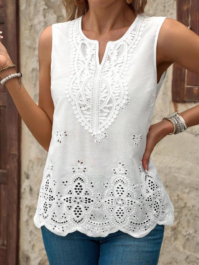 Amazon European and American cross-border new embroidered patchwork lace lace V-neck sleeveless tank top for women S белый
