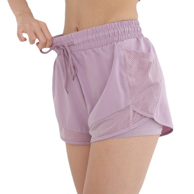 Damen Plus Size Schnelltrocknende Mesh Sport-Yoga-Shorts mit Anti-Exposure und Fake-Zweiteiler-Design