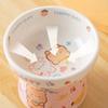 Cute Cartoon Ceramic Pet Bowl High Foot Neck Protection Flat Mouth Bowl Super Large Arc Structure