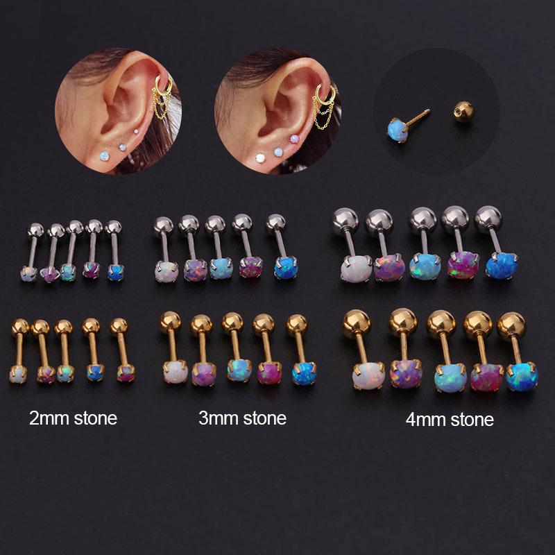 

2/3/4MM Opal Ear Bone Studs 20G Stainless Steel Piercing Earrings 2mm