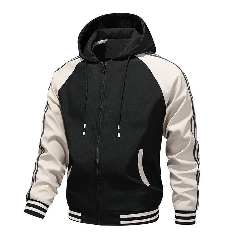 Spring and Autumn New Men's Casual Jacket Korean Version Slim-fitting Hooded Outer Wear Middle-aged and Young People Contrasting Color Top Fashion