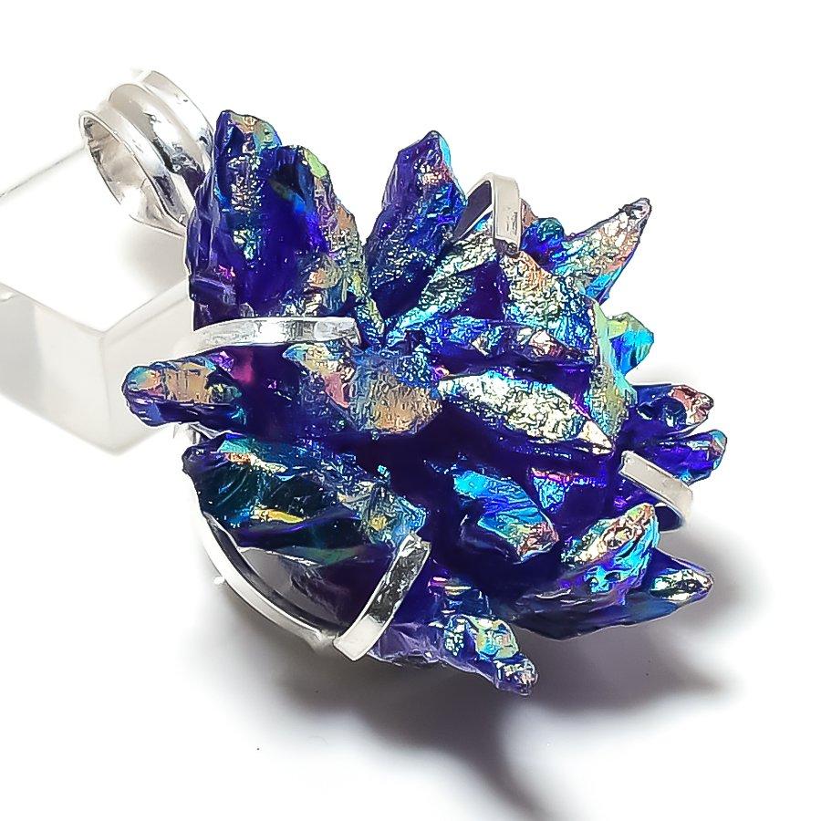 Natural Purple Titanium Druzy 925 Sterling Silver Jewelry Pendant 1.81" C4J91