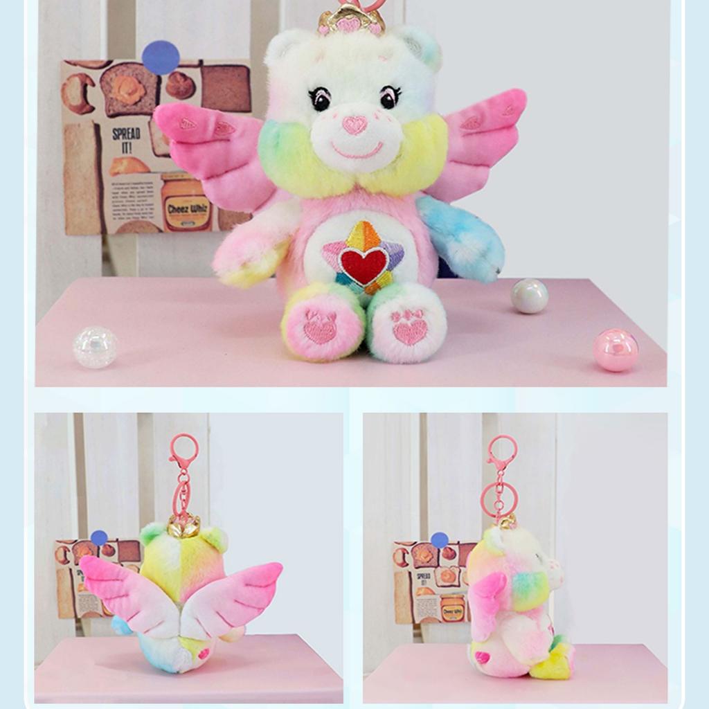 Care Bears Cute Angel Wings 15cm Plush Keychain Stuffed Doll Pendant Kawaii Bag Charm Luggage Accessory Soft Stuffed Animal Key