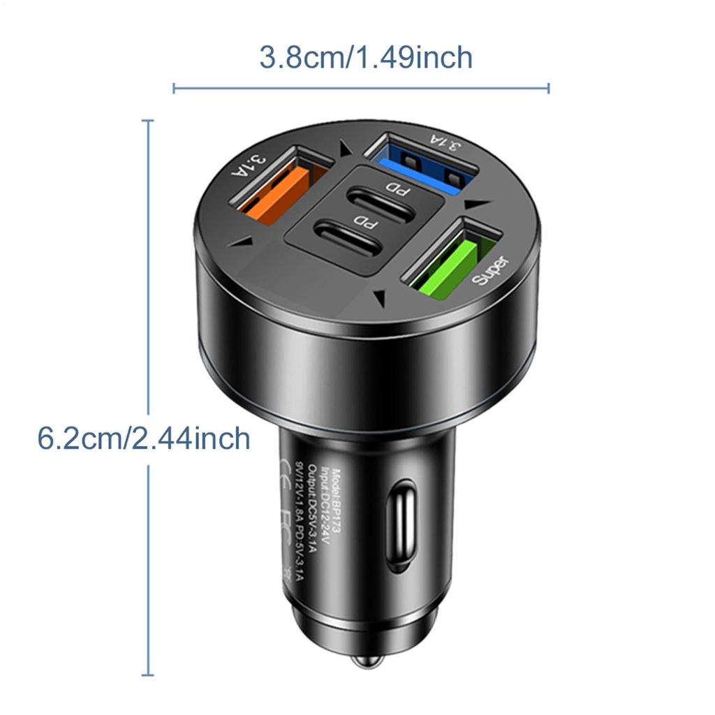 Fast Car Charger Multi-Ports 3USB2PD Car Charger Type C Pd Super Fast Charging Mobile Phone Socket Adapter In Car for Family