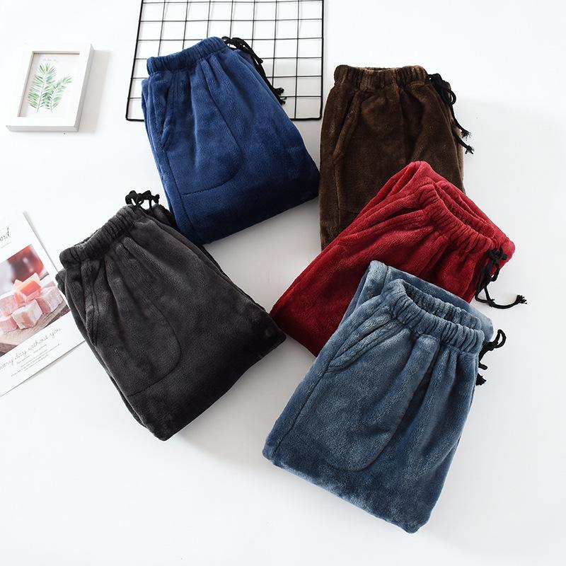 Men's Autumn and Winter Solid Color Loose Thickened Flannel Household Pants Straight Comfortable Outer Wearable Long Pants
