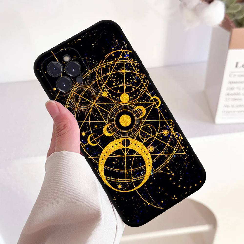 Sonne Mond Wolken Astrologisches Quadrat Mattes Silikon Case Für Iphone17 Air 16 15 14 13 12 11 Pro Max Plus Mattes Basic Abdeckung Case
