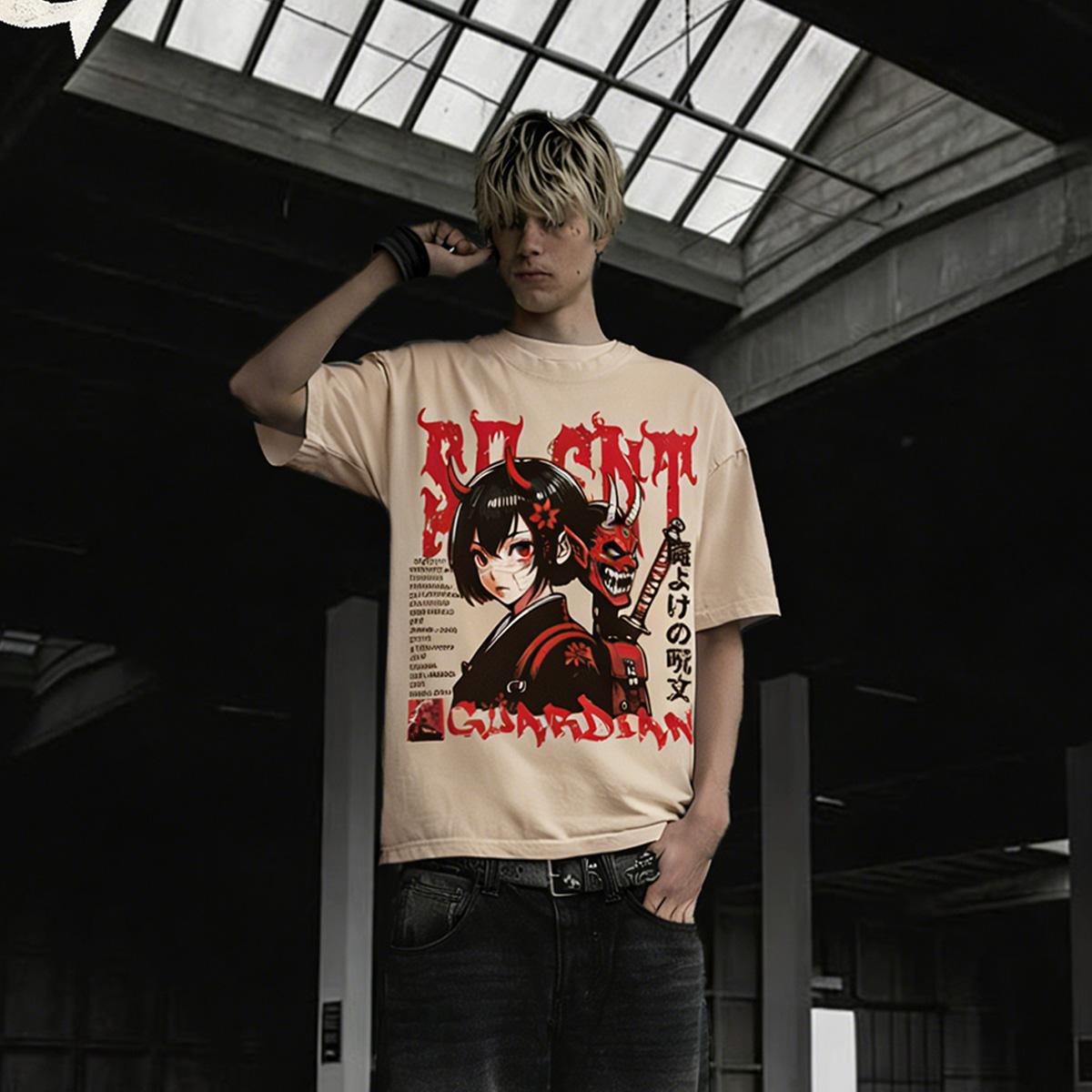 Gothic Anime Geisha Graphic Tee, Unisex Oversized Top L бежевый