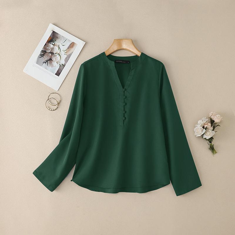 ZANZEA Women Casual V-Neck Solid Color Loose Long Sleeve Blouse