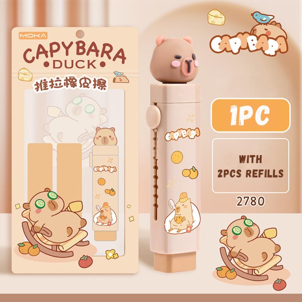 High Quality Push-pull Eraser Without Leaving Marks No Debris Pencil Erasers Cartoon Capybara Rubber Eraser Back To School Gift