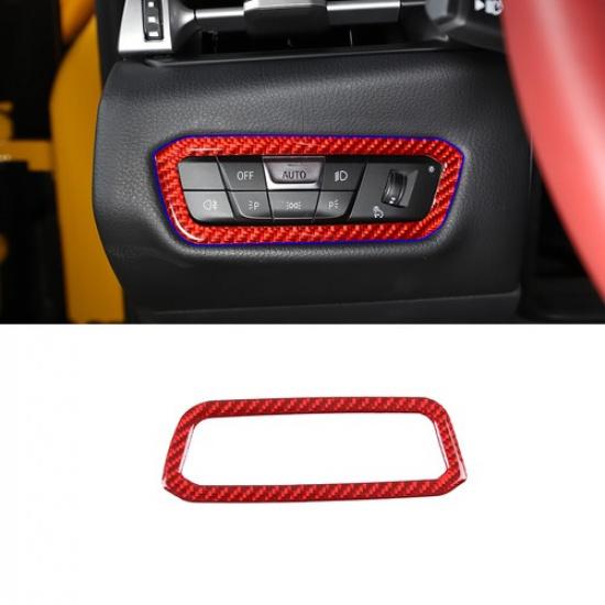 Red Carbon Fiber Headlight Lamp Switch Cover Trim for Toyota Supra A90 19-24