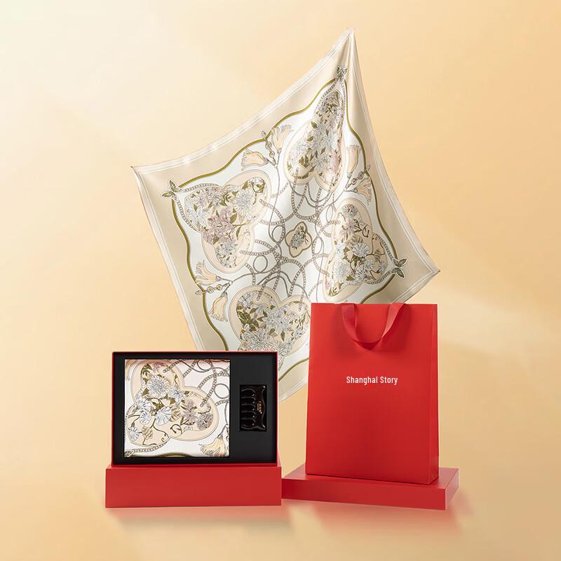 Shanghai Stories 100% Mulberry Silk Scarf & Ebony Comb Gift Set 65x65cm