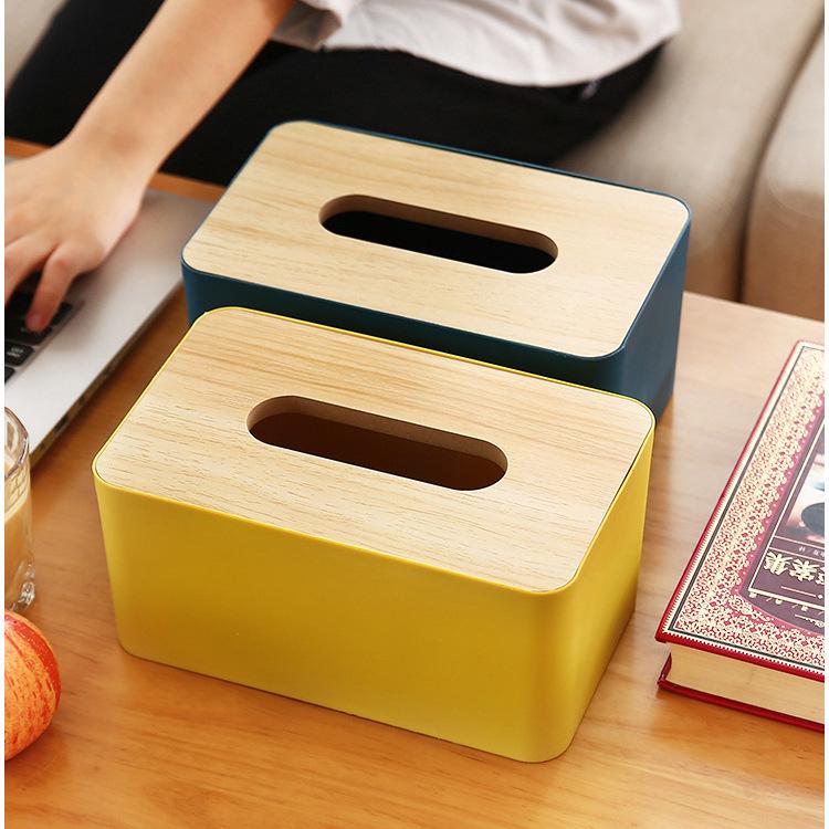 Nordic Minimalist Rectangular Tissue Box with Wooden Lid - Customizable Design with Logo Printing
