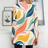 Women Plus Size Round Neck Long Sleeve Printed T Shirt Loose Fit Pockets Longline Top