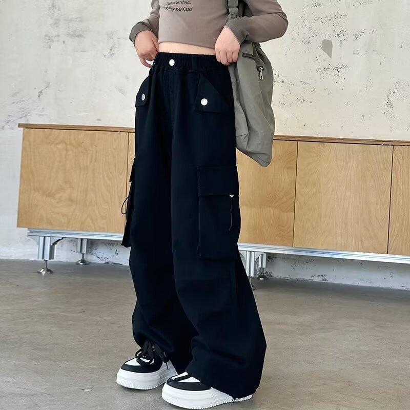 Girls' Overalls Spring and Autumn Children's Trendy Cool Wear Pants Girls Big Children's Autumn Straight Wide-leg Pants