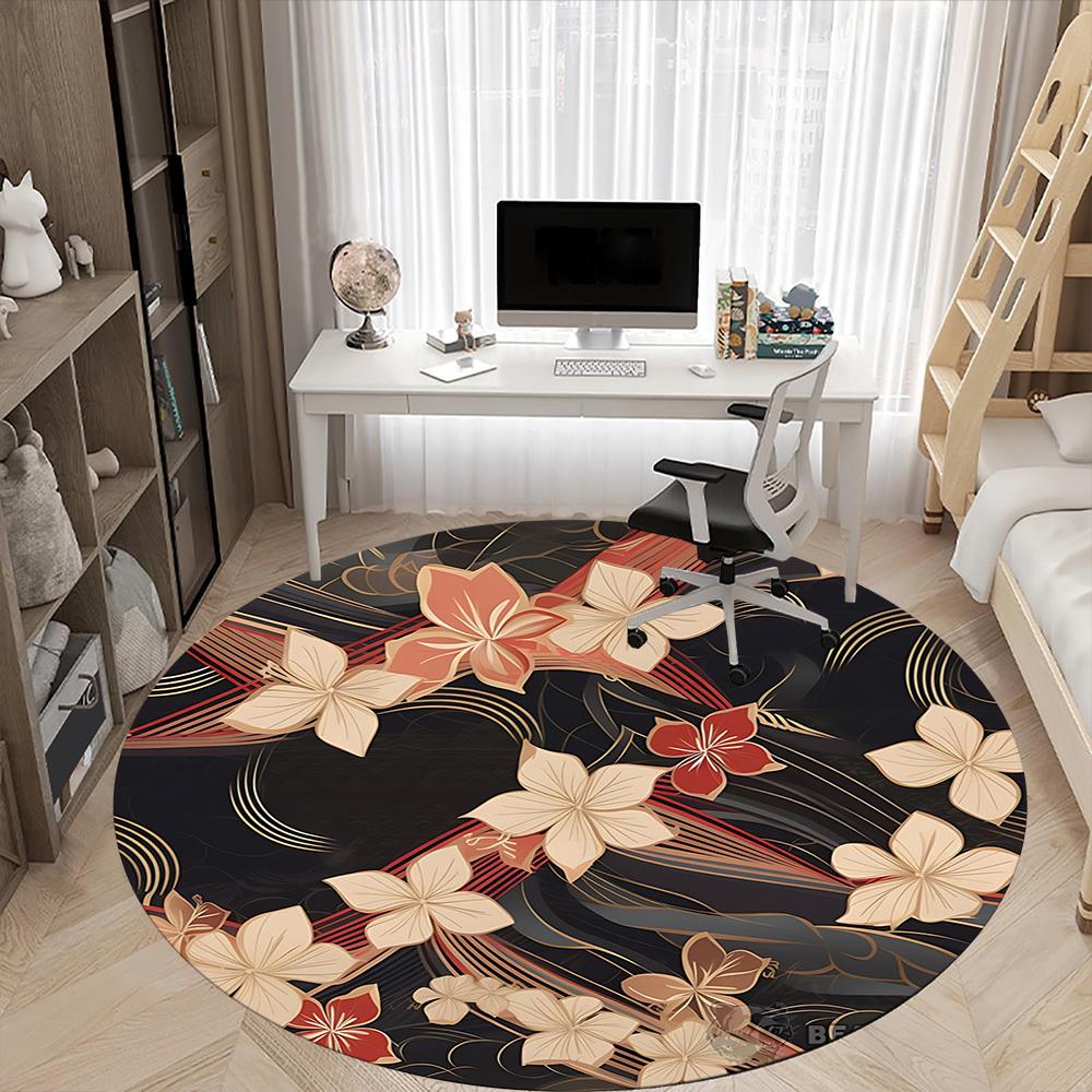 1pc Floral Pattern Office Round Rug, Non-slip, Soft and Durable Office Rug for Interior Decoration, Perfect for Office,Decoration yy260204086