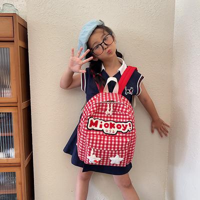 Schüler Schulranzen rot kariert Cartoon niedlich Kinder Rucksack für draußen zum Spielen Snack Rucksack