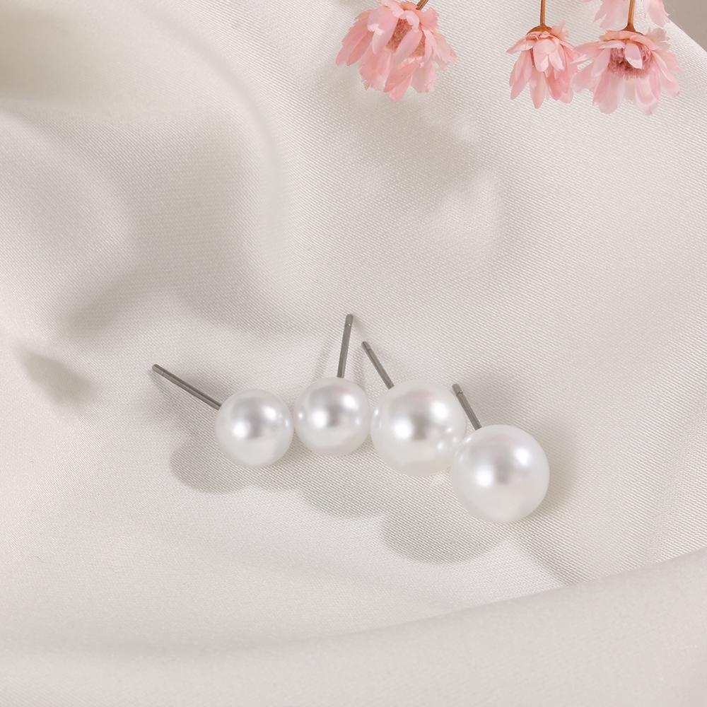 Round Shape Pearl Earrings 4mm 5mm 6mm 8mm 10mm 12mm Ear Stud Fashion Round Ball Earrings  Women
