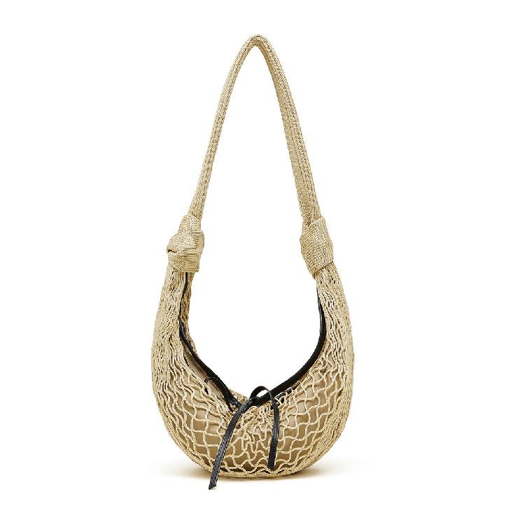 Натуральная кожа с сеткой Модная нишевая сумка-сетка Новая плетеная женская сумка Натуральная кожа Рог Сетка Сумка-тоут Beige small size