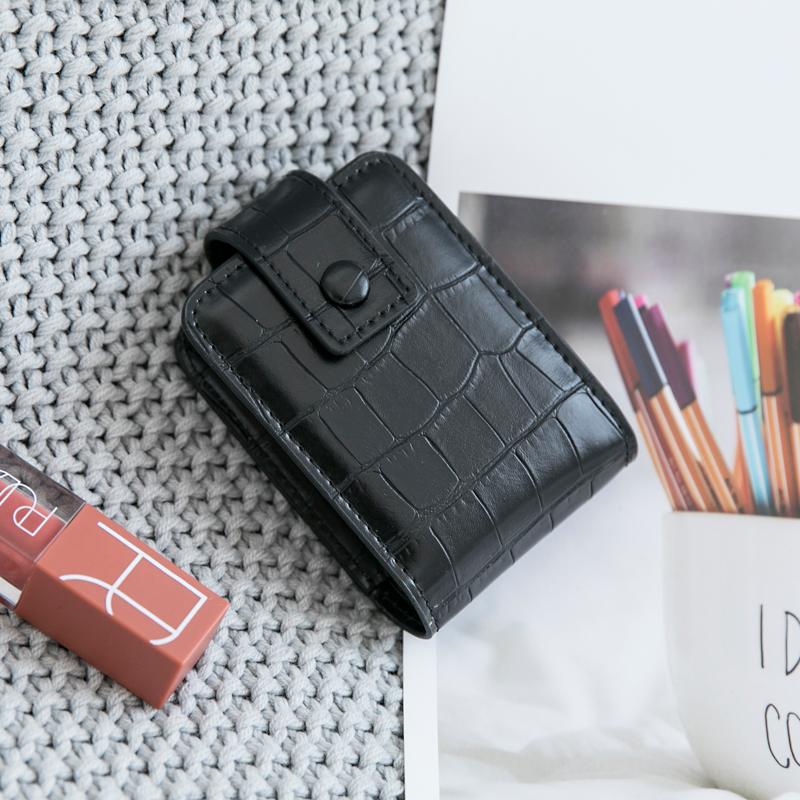 Mini Portable Lipstick Bag With Mirror,Minimalism Small Cosmetic Bag With Button, Crocodile Embossed Women's Makeup Storage Case