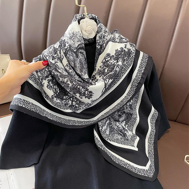90*90cm Luxury Brand Square Silk Scarf Women Satin Print Hijab Scarves Muslim Pareo Bandana Female Shawl Wrap Headband Foulard