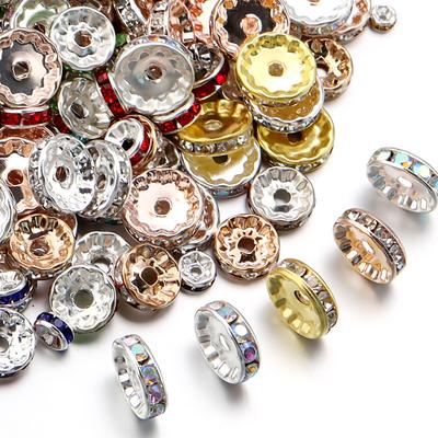 50pcs/lot Colorful Metal Round Rhinestone Rondelle Crystal Beads Loose Spacer Beads For Jewelry Making DIY Bracelet Necklace