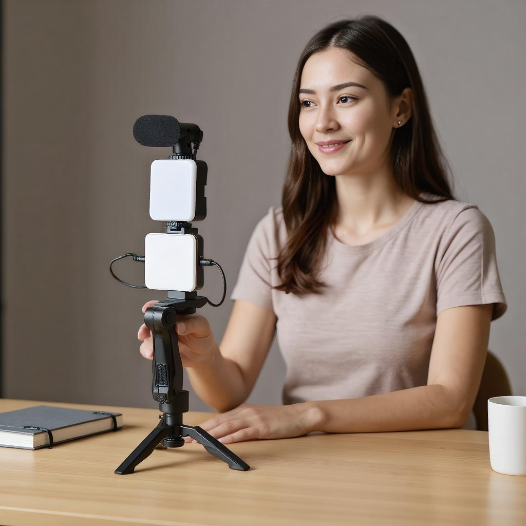 3-in-1 Phone Creator Kit: Foldable Tripod, Clip Mic, LED Light for 4K Streaming Vlogging