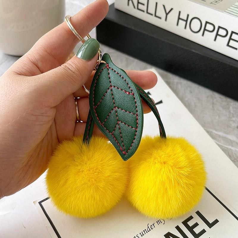 Plush Cherry Faux Mink Fur Keychain & Bag Charm