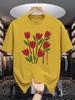Unisex Crew Neck Tee Simple Red Tulip Paris Floral Graphic Print Soft Cotton Loose Short Sleeve Summer Casual Male Streetwear Tops