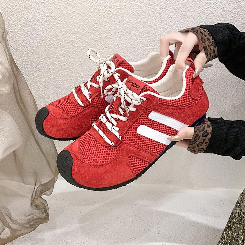 Retro color matching flat-bottomed German training shoes for women's 2025 new breathable mesh comfortable and light sports and leisure Forrest Gump sh