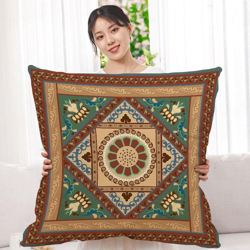Double-Sided Bohemian Print Ethnic Style Pillow Cover Sofa Living Room Cushion Cover Geometric Pillow Square Pillowcase