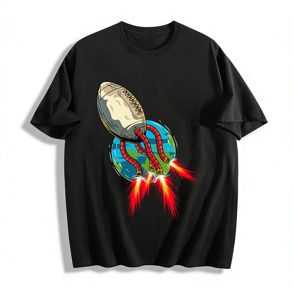 

American Football Rocket Earth Graphic Casual Short Sleeve Tee Pure cotton T-shirt XXS