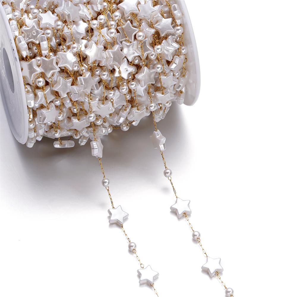 1Meter Gold Color Stainless Steel Imitation Pearl Beads Chain for DIY Necklace Bracelet Anklet Findings Jewelry Making Supplies